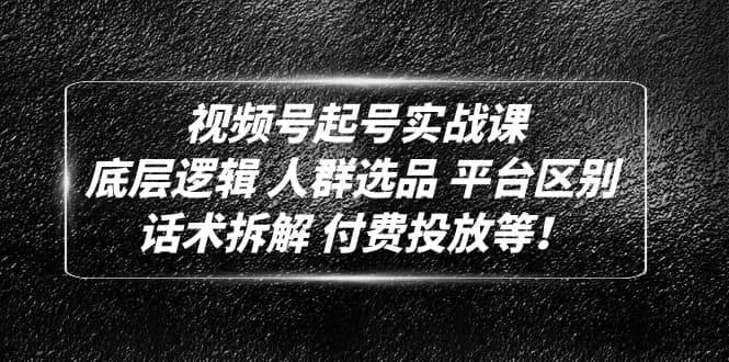 视频号起号实战课：底层逻辑 人群选品 平台区别 话术拆解 付费投放等-零点科技