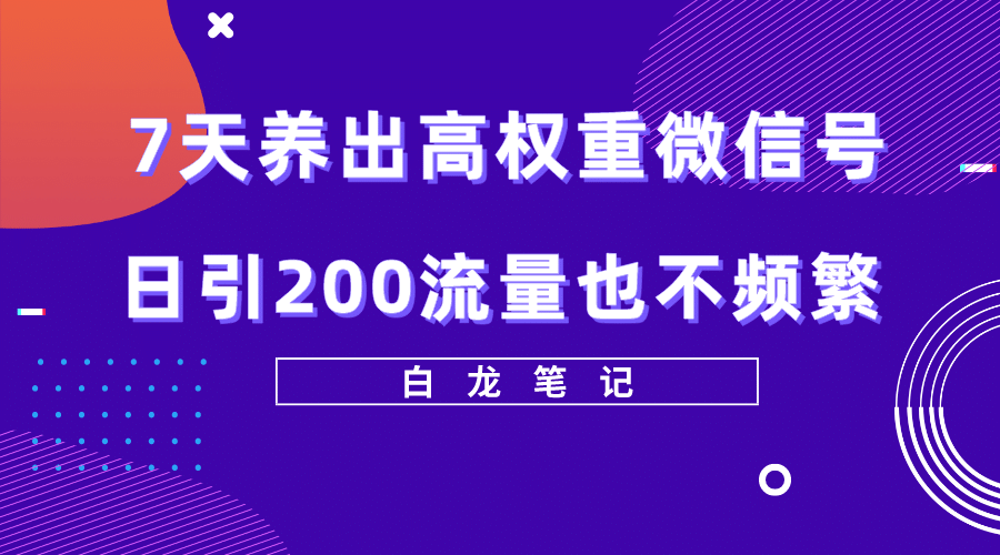 7天养出高权重微信号，日引200流量也不频繁，方法价值3680元-零点科技