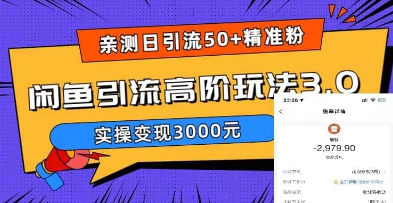 实测日引50+精准粉，闲鱼引流高阶玩法3.0，实操变现3000元-零点科技