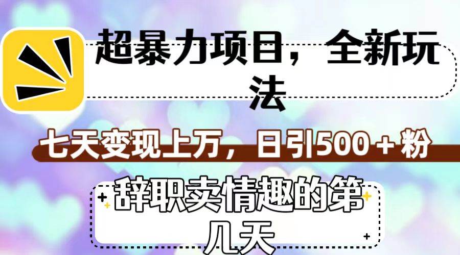 超暴利项目，全新玩法（辞职卖情趣的第几天），七天变现上万，日引500+粉-零点科技