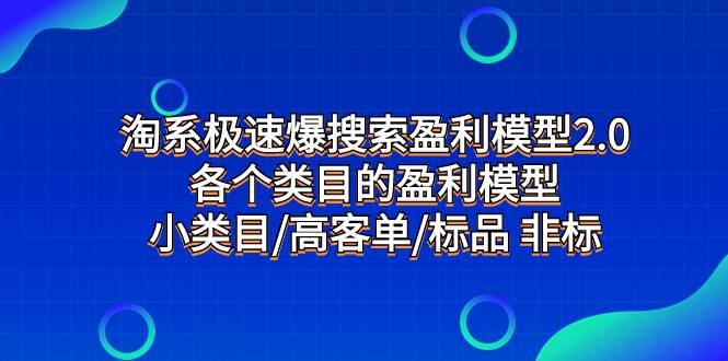 淘系极速爆搜索盈利模型2.0，各个类目的盈利模型，小类目/高客单/标品 非标-零点科技