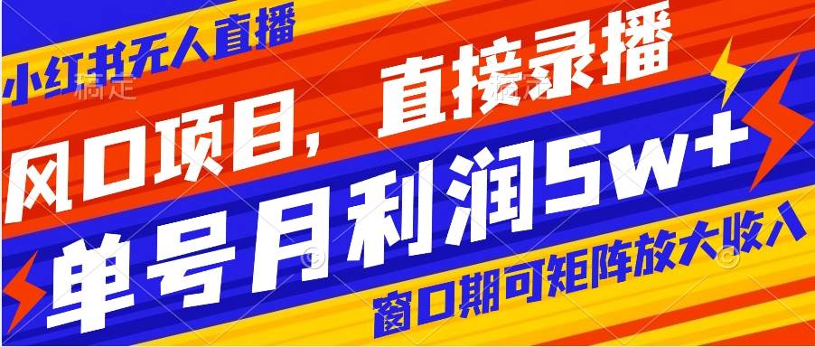 风口项目，小红书无人直播带货，直接录播，可矩阵，月入5w+-零点科技
