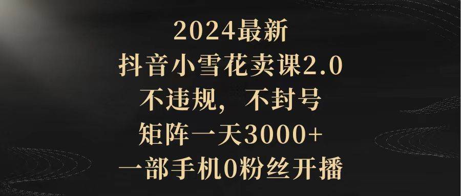 2024最新抖音小雪花卖课2.0 不违规 不封号 矩阵一天3000+一部手机0粉丝开播-零点科技
