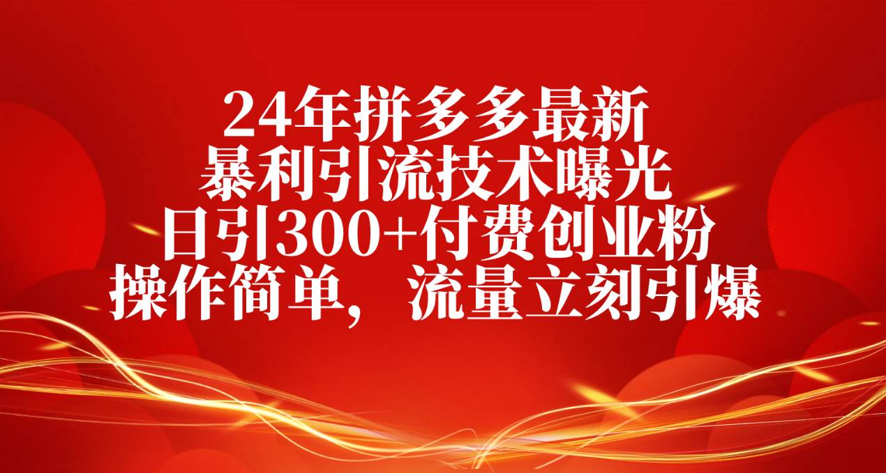 24年拼多多最新暴利引流技术曝光，日引300+付费创业粉，操作简单，流量…-零点科技