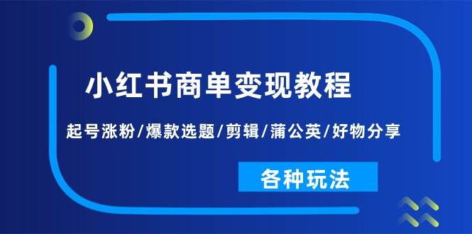 小红书商单变现教程：起号涨粉/爆款选题/剪辑/蒲公英/好物分享/各种玩法-零点科技