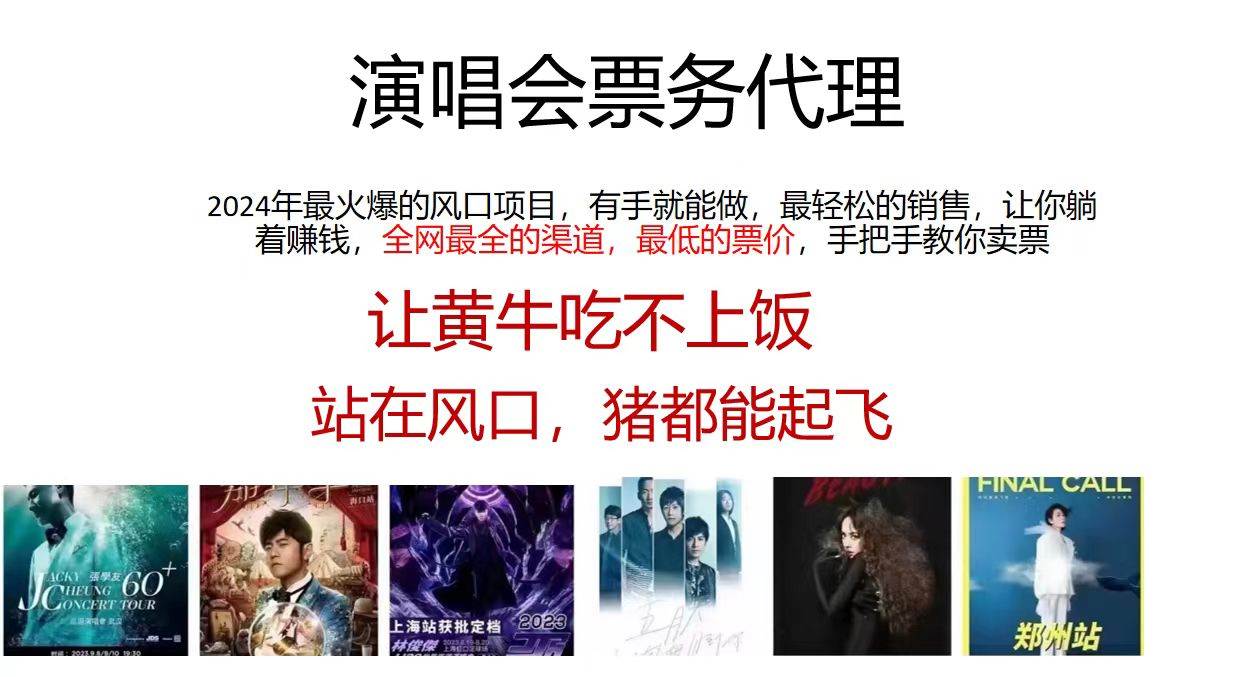 演唱会票务代理，2024年最火爆风口项目，全网最低的票价，小白一分钟上…-零点科技