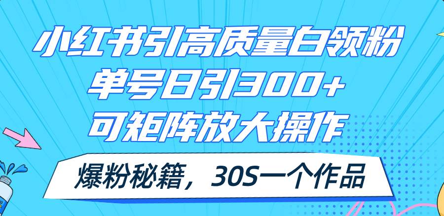 小红书引高质量白领粉，单号日引300+，可放大操作，爆粉秘籍！30s一个作品-零点科技