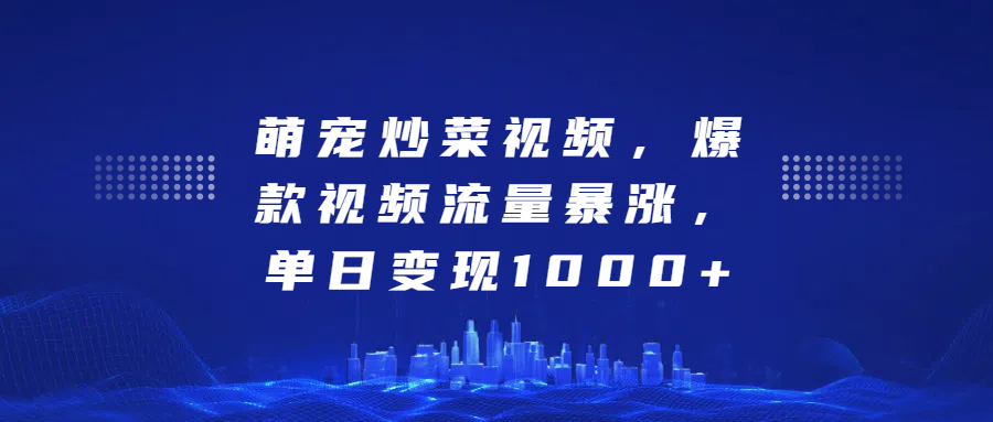 萌宠炒菜视频，爆款视频流量暴涨，单日变现1000+-零点科技