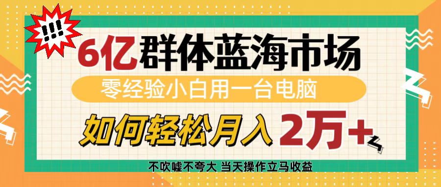 6亿群体蓝海市场，零经验小白用一台电脑，如何轻松月入2万+-零点科技