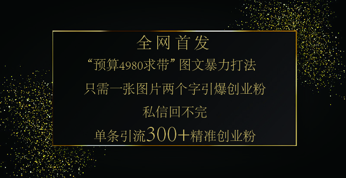 小红书，“预算 4980 带我飞” 的神奇图片引流法，堪称涨粉核武器！只需一张图，就能单条笔记凭借此方法，轻松引流 300 + 精准创业粉！-零点科技