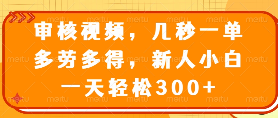 审核视频项目，几秒一单，多劳多得，新人小白一天轻松300+-零点科技