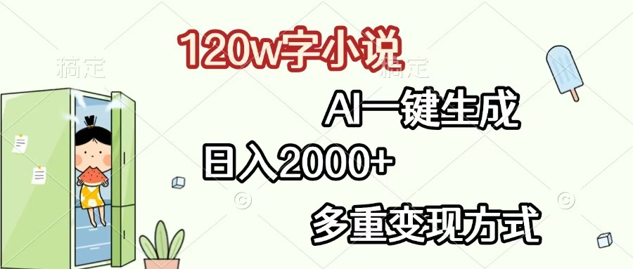 120w字小说，AI一键生成，日入2000+，多重变现方式-零点科技