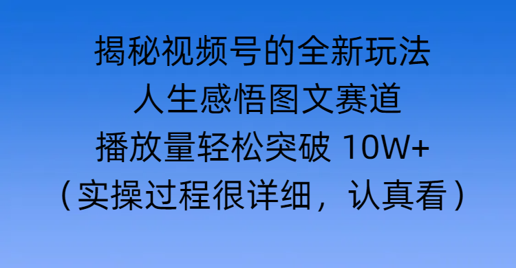 揭秘视频号的全新玩法 —— 人生感悟图文赛道-零点科技