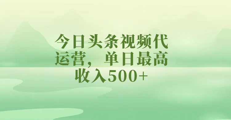 今日头条视频代运营，单日最高收入500+-零点科技